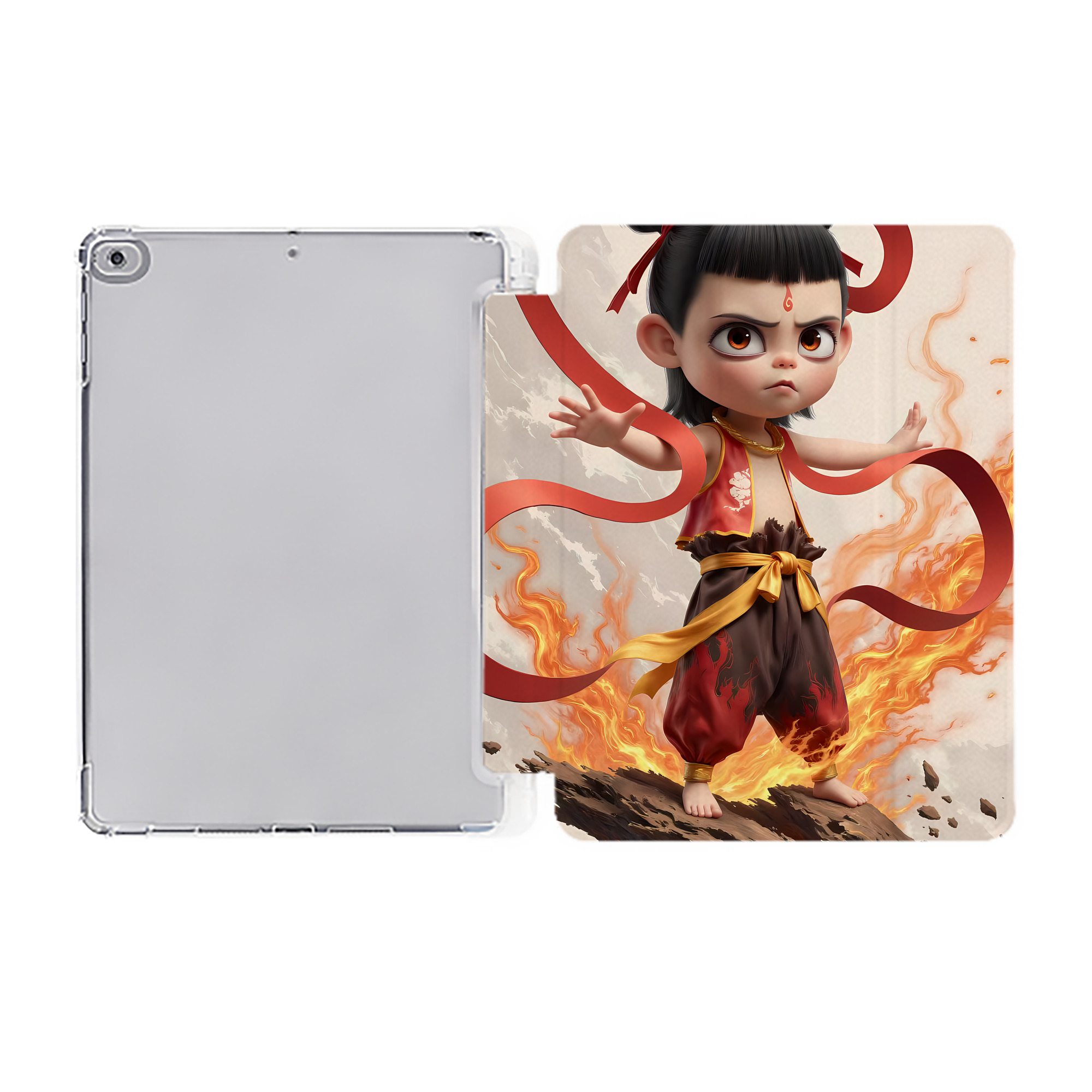 Ne Zha 2 ナタ 魔童の大暴れ IPad ケース ペン収納付き 三つ折りスタンド PUレザー×シリコン 対応機種9.5/10.5/10.9インチ